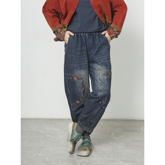 Широкие джинсы с вышивкой и большим карманом CO100%