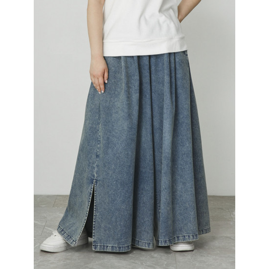 Джинсовые юбка- брюки с разрезами по бокам